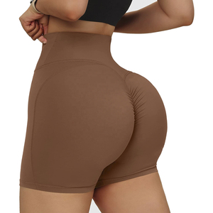Shorts taille haute froncés sur les côtés pour femme - Motif uni, séchage rapide, tissu en nylon respirant, décontracté, pour l'été, la plage et la piscine - Product Image 6
