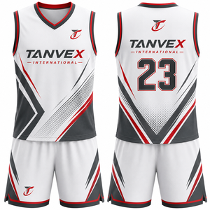 Ensemble de maillots de basketball sublimés TANVEX International, col en V, sans manches, séchage rapide, unisexe, adulte, toutes saisons, écologique, devant - Product Image 2