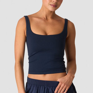 Tank <b>Top</b> Seamless Crop Length High Compression <b>Padded</b> Workout Wear Summer Lightweight Clothes Knitted Activewear <b>Vest</b> - Product Image 1