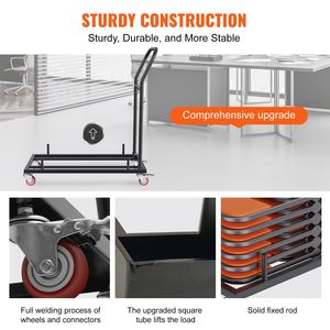 Carrello Commerciale in Ferro a Quattro Ruote, Capacità 12 Sedie, Carrello Pieghevole per Sedie, Trolley per Stoccaggio e Trasporto - Product Image 3
