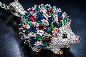 Colorful Zircon Hedgehog Jewelry Set Necklace Earrings Ring Bracelet Vintage Banquet Wedding Gift - Product Image 5