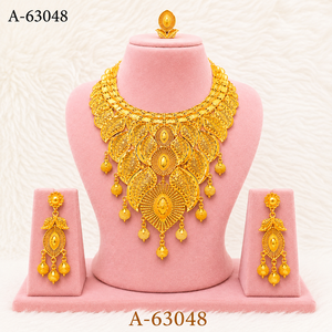 Juego de Joyería Clásico Chapado en Oro de 24K, Collar y Aretes para Mujer, Boda, Novia, Aleación A-63046 - Product Image 5
