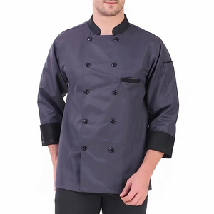 Veste de chef pour homme gris foncé à manches longues en polyester, fermeture boutonnée tissée, uniforme de restaurant, best-seller - Product Image 6