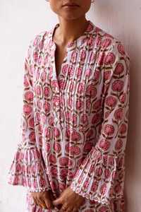 Robe longue ethnique pour femme, Salwar Kameez à taille naturelle, imprimé floral rose, manches longues, 100% coton tissé, idéale pour les mariages et les fêtes romantiques - Product Image 3