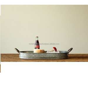 Ms Hussain International MHI 2857 Vintage Farmhouse Decoration Galvanized Steel Large Metal Base Rustic Serving Tray Metal - Product Image 4