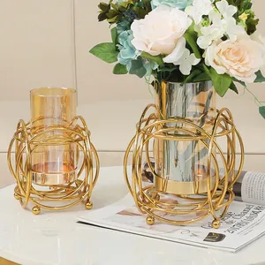 Modern Coastal Iron Tabletop Vase with Gold <b>Wire</b> Frame Design 16cm 17cm Eco-Friendly Handmade <b>Flower</b> Vase for Christmas - Product Image 3