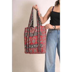 Bolso Tote de Algodón Kantha Vintage, Hecho a Mano en India, Estilo Boho, para Compras - Product Image 1