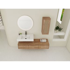 Mobile bagno sospeso da 60 pollici con lavabo in resina e mobiletto laterale, 3 cassetti a chiusura ammortizzata, design a montaggio a parete - Product Image 4