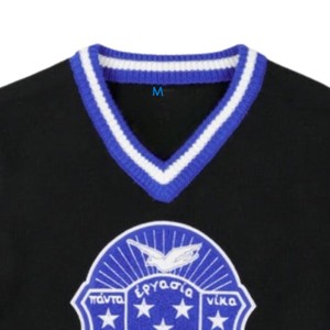 Pull en laine et acrylique noir à col en V Zeta Phi Beta avec broderie des lettres grecques ZPB, bordure côtelée, vêtement en maille premium pour femme - Product Image 3