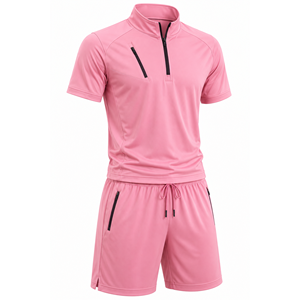 Grace Collection Men's Sporty Streetwear Hooded Quarter-Zip Short Sleeve Top Shorts Set Quick Dry Fleece Winter Solid Color 100% - Product Image 3