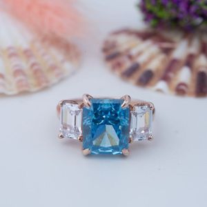 Precio de Fábrica al por Mayor, Anillo de Compromiso y Boda Certificado de Plata de Ley 925 con Moissanita Cuadrada de Corte Esmeralda 8A y Oro de 14k - Product Image 1