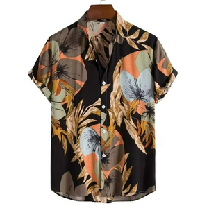 Camisas de Playa con Estampado Floral, Cuello en V, Manga Corta, Estilo Hawaiano, para Vacaciones de Verano, Casuales, con Botones, de Nailon de Secado Rápido para Hombre - Product Image 1