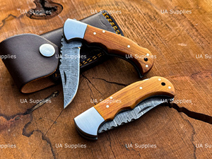 Industrial Grade Damascus Steel Back <b>Lock</b> Pocket Folding Knife Handmade Custom Logo Wholesale Factory OEM ODM Olive Wood Handle - Product Image 3