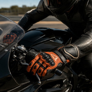 Gants de course en cuir orange, entièrement couvrants, avec protection des articulations en carbone pour la conduite de moto - Product Image 4
