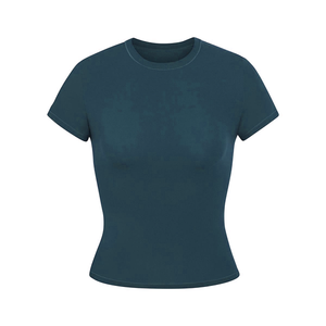 Camiseta Básica Personalizada para Mujer, Cuello Redondo, Color Sólido, Manga Corta, Largo Regular, Estilo Casual, Fabricante de Marca Privada - Product Image 3