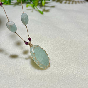 Collier élégant avec pendentif en Jade, fil plaqué or, chaîne de perles ovales, bijoux de Style bohème pour femmes, cadeau - Product Image 1