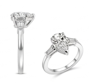 Anillo de Compromiso de Lujo con Tres Piedras de Pera Natural, Acentos de Diamantes de 2.5ct, Oro Blanco de 14K, Joyería Nupcial Unisex - Product Image 4