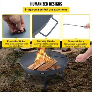Braciere Rotondo in Acciaio al Carbonio da 34 Pollici di Diametro per Patio Esterni, Giardini e Campeggio, per Uso con Legna - Product Image 5