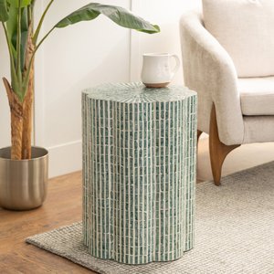Contemporary Bone Inlay Mosaic Side Table and Wardrobe With Polygon Shape And Glossy Finish For Living Room Decor - Product Image 3
