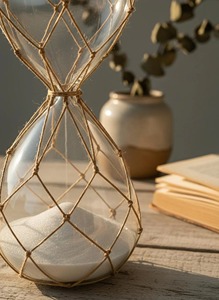 Rope Design Glass Sand Timer <b>Rustic</b> Hourglass Decor For Office <b>Desk</b> Home And Study Table Display Handcrafted From India - Product Image 4