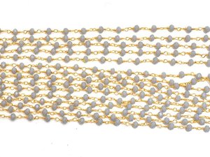 Chaîne de chapelet en perles hydro-couleur pierre de lune grise, 3 mm, facettes rondelles, plaquée or, fil enroulé, pour la fabrication de bijoux - Product Image 1