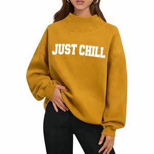 <b>Women</b> Oversized Mockneck Graphic Print Oversized Cotton Blend Pullover Warm Winter Casual Streetwear Trend Style <b>Top</b> - Product Image 1