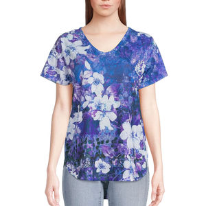 T-shirt en coton doux pour femme, col rond, motif graphique, logo personnalisé, vêtements d'été respirants, mode, OEM, ODM, vente en gros, usine - Product Image 1