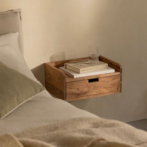 Mesita de noche flotante rectangular Vandana Nova Flux de 45x30 cm en madera de acacia de Narbonne - Product Image 1