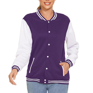 Chaqueta Varsity para Mujer, Color Morado y Blanco, Bloques de Color, Manga Larga, Corte Regular, Cuello Camisero, Tejido de Punto, Poliéster - Product Image 4