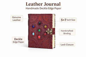 Vintage Leather Journal 5x7 Inch Deckle Edge Handmade Paper <b>Diary</b> Antique <b>Lock</b> Travel Writing Notebook Gift - Product Image 6