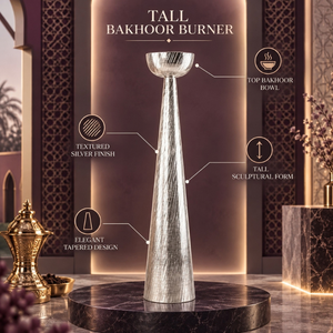 Brûleur à Bakhoor en aluminium et acier inoxydable de grande taille |   Porte-encens sculptural sur pied pour Oud Arabe, idéal pour Majlis, Hôtels et Maisons de Luxe - Product Image 5