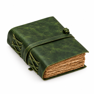 NEW ERA NEE-1000 Carnet à couverture rigide en cuir vert vintage, reliure cousue, papier à bords festonnés, 100 feuilles, cadeau - Product Image 1