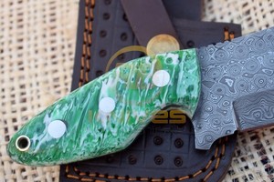 Couteau à découper artisanal en acier Damas avec manche en résine et étui en cuir, pour extérieur, EDC, DIY, OEM, vente en gros - Product Image 4