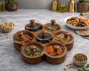 Tarro de Almacenamiento Cuadrado de Madera Pulida con Tapas de Vidrio y Compartimentos Divididos para Frutos Secos, Exhibición Moderna para Mesa, Decoración Artesanal - Product Image 6