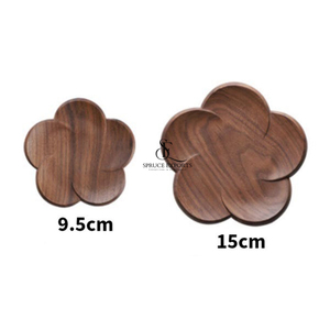 Ensemble de sous-verres en bois faits à la main en forme de fleur. Vaisselle de qualité supérieure en cerisier et noyer au design moderne pour la décoration de salons de thé et de cafés (vente en gros) - Product Image 3