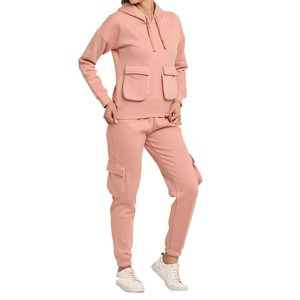 Conjunto de Sudadera con Capucha Rosa y Pantalones Cargo para Mujer, Chándal Informal de Color Liso, Manga Larga, Transpirable, de Algodón de Peso Medio, para Otoño - Product Image 6