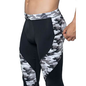Hot Selling High Stretchable <b>Men</b> Elastic Waist <b>Compression</b> Pants Custom Made Camouflage Print Panel <b>Tight</b> Fit Leggings <b>For</b> Male - Product Image 5