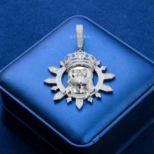 Moissanite Diamond Iced Blinged Out Jesus Piece Hip Hop Pendant, Handmade Moissanite 925 Sterling Silver Pendant from India - Product Image 4