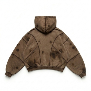 Sweat à capuche oversize vintage d'hiver doublé en maille délavée avec logo brodé en 3D sur la poitrine, style streetwear pour homme - Product Image 3