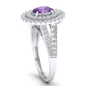 Bague Halo REYES personnalisée en argent sterling 925 avec améthyste naturelle taille ovale 0,75 carat et moissanite certifiée GRA - Product Image 3