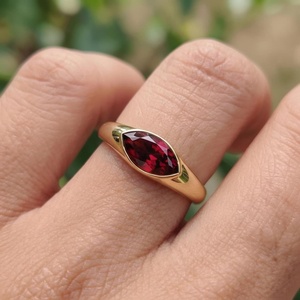Marquise Garnet <b>Ring</b> Bezel Set 925 Sterling Silver 14K Gold Plated Signet Pinky January Birthstone Gift - Product Image 5