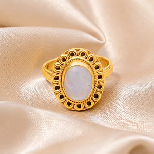 925 Sterling <b>Silver</b> Oval Rainbow Moonstone Bezel Set Vintage Boho Artisan <b>Statement</b> <b>Ring</b> Rose Gold & Yellow Gold Plated - Product Image 2
