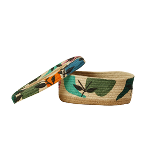 Cubierta para Caja de Pañuelos Ovalada Ligera de Yute Natural Ecológico, Tejida a Mano con Patrón Botánico Colorido, Decorativa para Mesa - Product Image 4