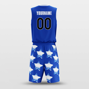 Uniformes de Baloncesto Personalizados con Estampado de Estrella Azul, sin Mangas, Cuello en V, Absorbentes de Humedad, Unisex, para Adultos, Diseño Sublimado - Product Image 3