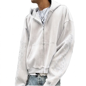 Hoodie streetwear personnalisé de haute qualité, zippé, double couche, délavé à l'acide, effet soleil éclairé - Product Image 2