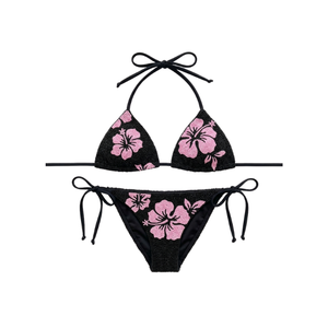Ensemble 2 pièces tricoté à la main, moulant, floral, avec logo perlé sur le devant, maillot de bain et tenue de plage de haute qualité pour femme, vente en gros - Product Image 2
