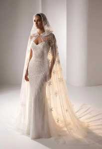 Hand Beaded Sleeveless Strapless A-Line Bridal Dress Zipper Crystal Embroidery Draped Satin Skirt Natural Waistline Floor-Length - Product Image 6