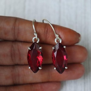 Boucles d'oreilles pendantes en grenat rouge, coupe marquise, argent sterling 925, bijoux en pierres précieuses naturelles, cadeau élégant pour femme - Product Image 5