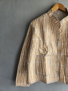 Chaqueta de estar por casa para mujer, 100% algodón, cuello mandarín, manga larga, estampada, informal, para primavera, tela suave tejida, diseño con botones. - Product Image 4