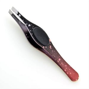 Pince à épiler à sourcils de beauté professionnelle pointes inclinées outil en acier inoxydable façonnage des sourcils poils incarnés plumer couleur paillettes noires - Product Image 4
